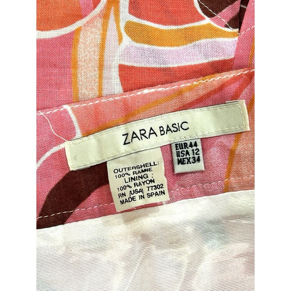 Zara Floral Ramie Short Skirt Womens Size 12 Pink with Belt Loops & Pockets - Picture 5 of 6